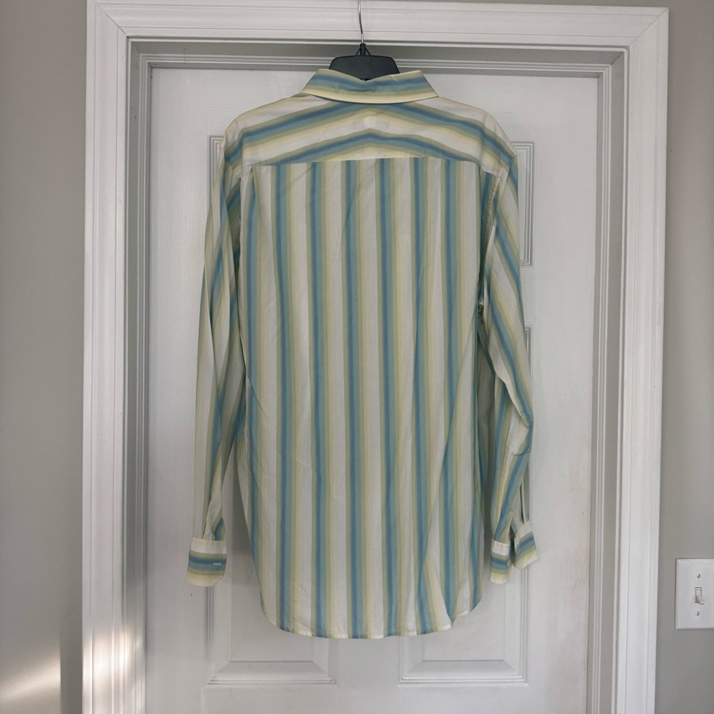DKNY Men’s Striped Classic Cut Dress Shirt Blue Green White Size XL 100% Cotton - Picture 3 of 6